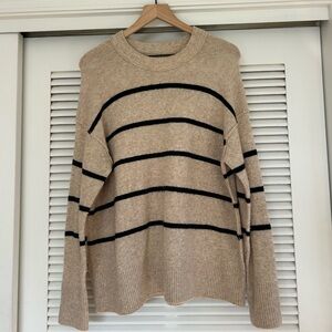 aerie Beige Crewneck Sweater with Black Stripes
